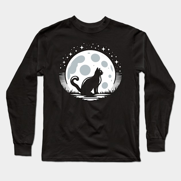 Cat and Moon Long Sleeve T-Shirt by ArtPixy